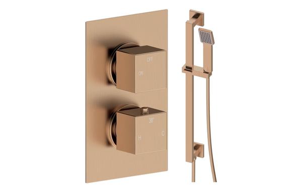 Galaxy Square Shower Valve & Kit Pack 2 - Brushed Bronze